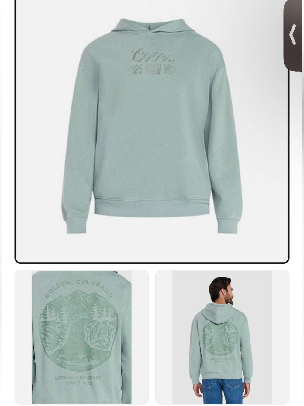 Coors Men's Sage Green Hoodie Sweatshirt Hoodie